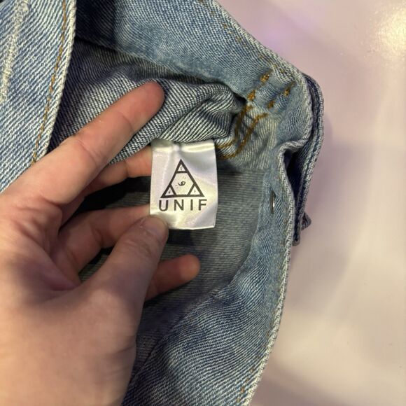 NWT UNIF x Urban OutfittersPatchwork Distressed Denim Jean Jacket Size Small - Picture 5 of 9